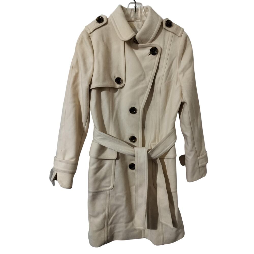 5957)Banana Republic Cream Wool Blend Mid Length Trench Coat Winter Small